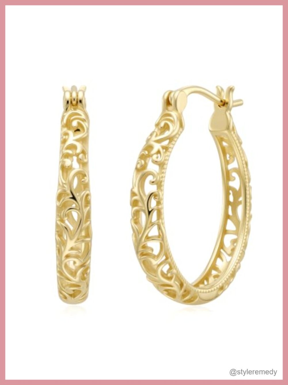 14k Gold Plated Filigree Huggie Hoop Earrings Hypoallergenic Everyday